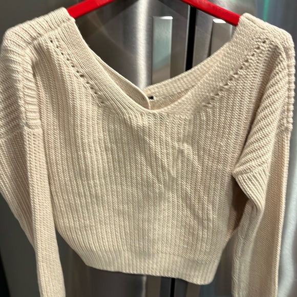V-Chic cream chunky knit v neck button front cropped boxy sweater acrylic L new - Picture 8 of 16